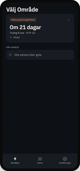Parkbot i mörkt läge som visar nedräkningen till nästa parkeringsförbud.