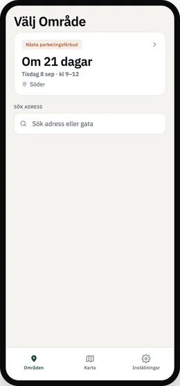 Parkbot som visar nedräkningen till nästa parkeringsförbud i Söder.