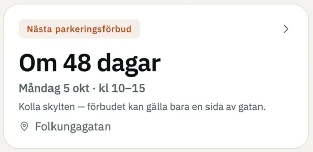 Parkbot visar hur många dagar det är kvar till nästa parkeringsförbud på en gata i Linköping