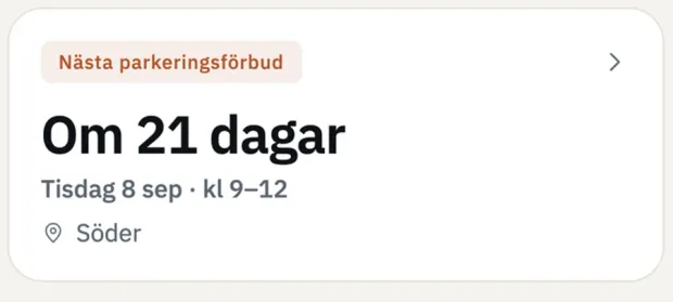 Parkbot visar hur många dagar det är kvar till nästa parkeringsförbud på en gata i Norrköping