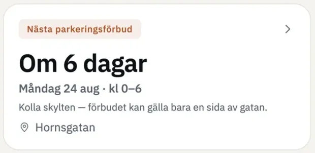 Parkbot visar hur många dagar det är kvar till nästa parkeringsförbud på en gata i Stockholm