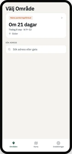 Städdagar i Norrköping i Parkbot: valt område med nedräkning till nästa parkeringsförbud.