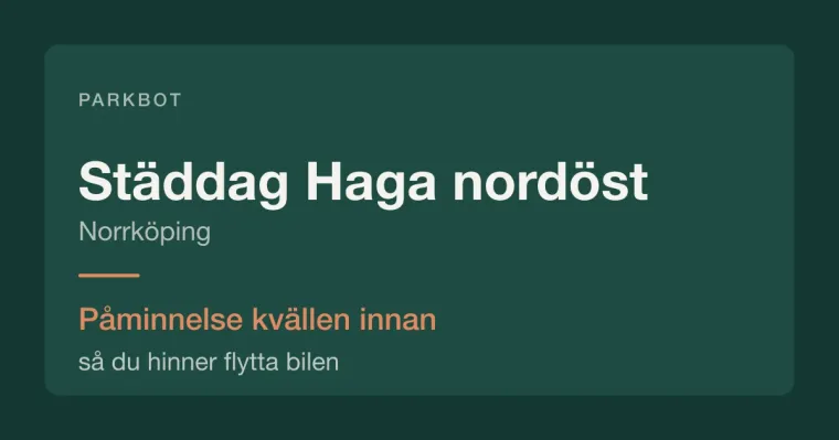 Städdag i Haga nordöst, Norrköping – Parkbot påminner kvällen innan.