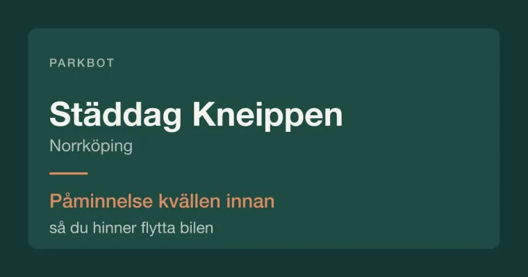 Städdag i Kneippen, Norrköping – Parkbot påminner kvällen innan.