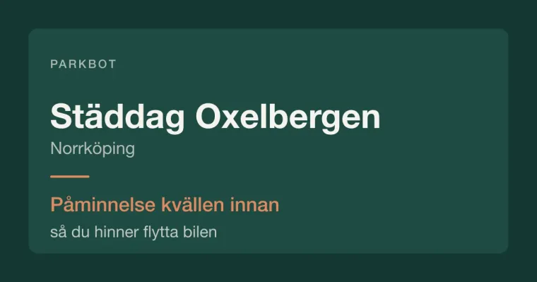 Städdag i Oxelbergen, Norrköping – Parkbot påminner kvällen innan.